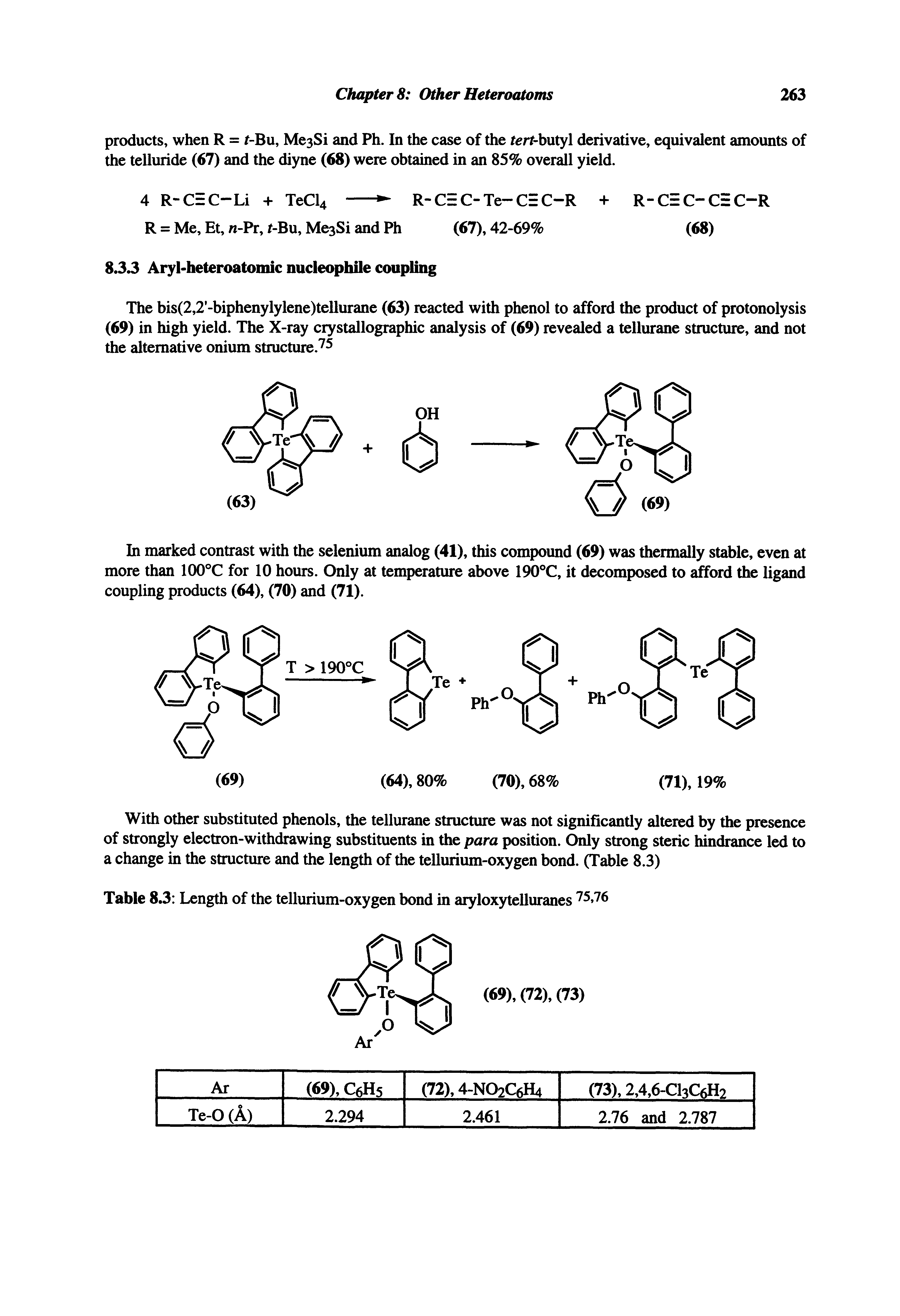Table 8.3 Length of the tellurium-oxygen bond in aryloxytelluranes...