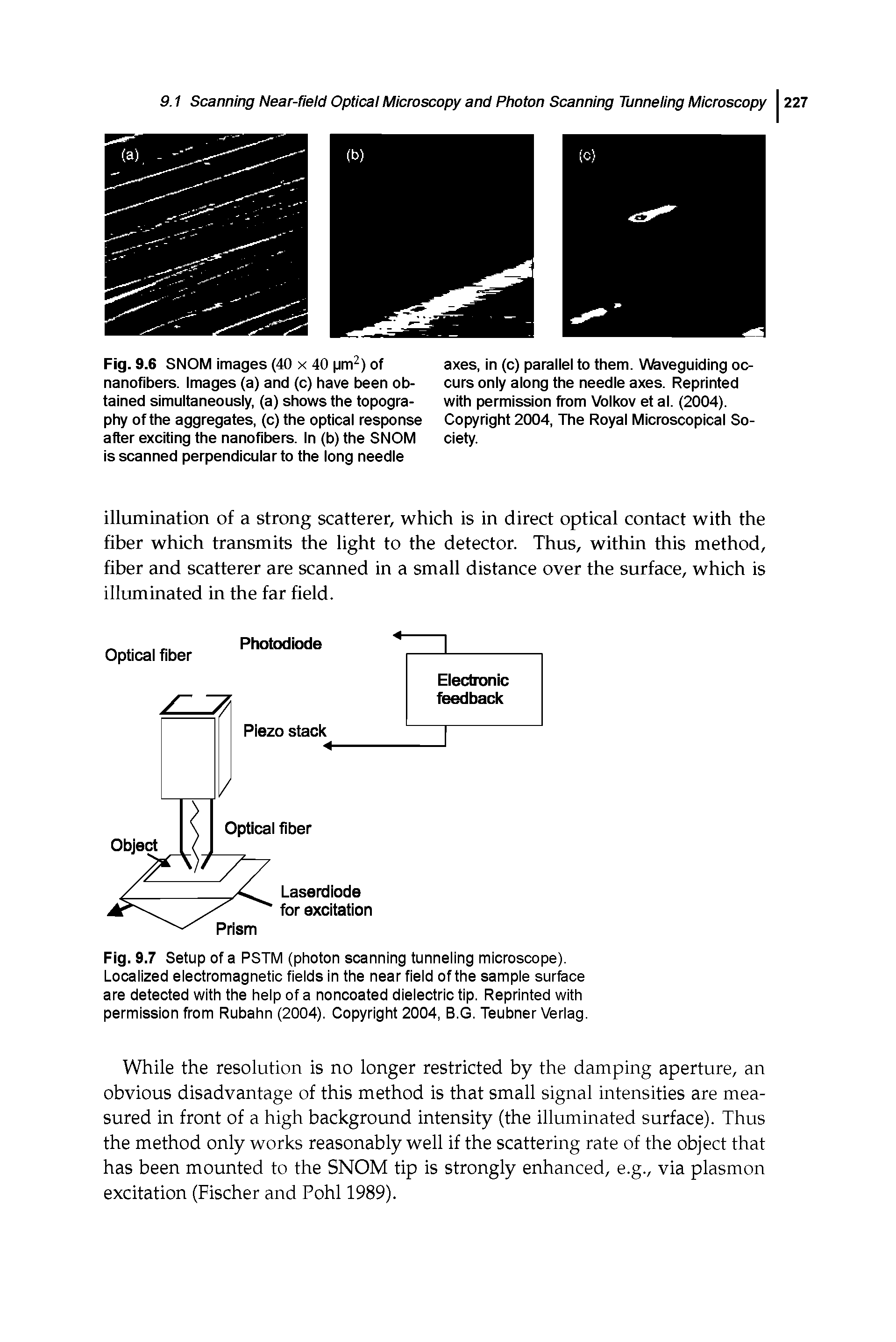 Fig. 9.7 Setup of a PSTM (photon scanning tunneling microscope). Localized electromagnetic fields in the near field of the sample surface are detected with the help of a noncoated dielectric tip. Reprinted with permission from Rubahn (2004). Copyright 2004, B.G. Teubner Verlag.