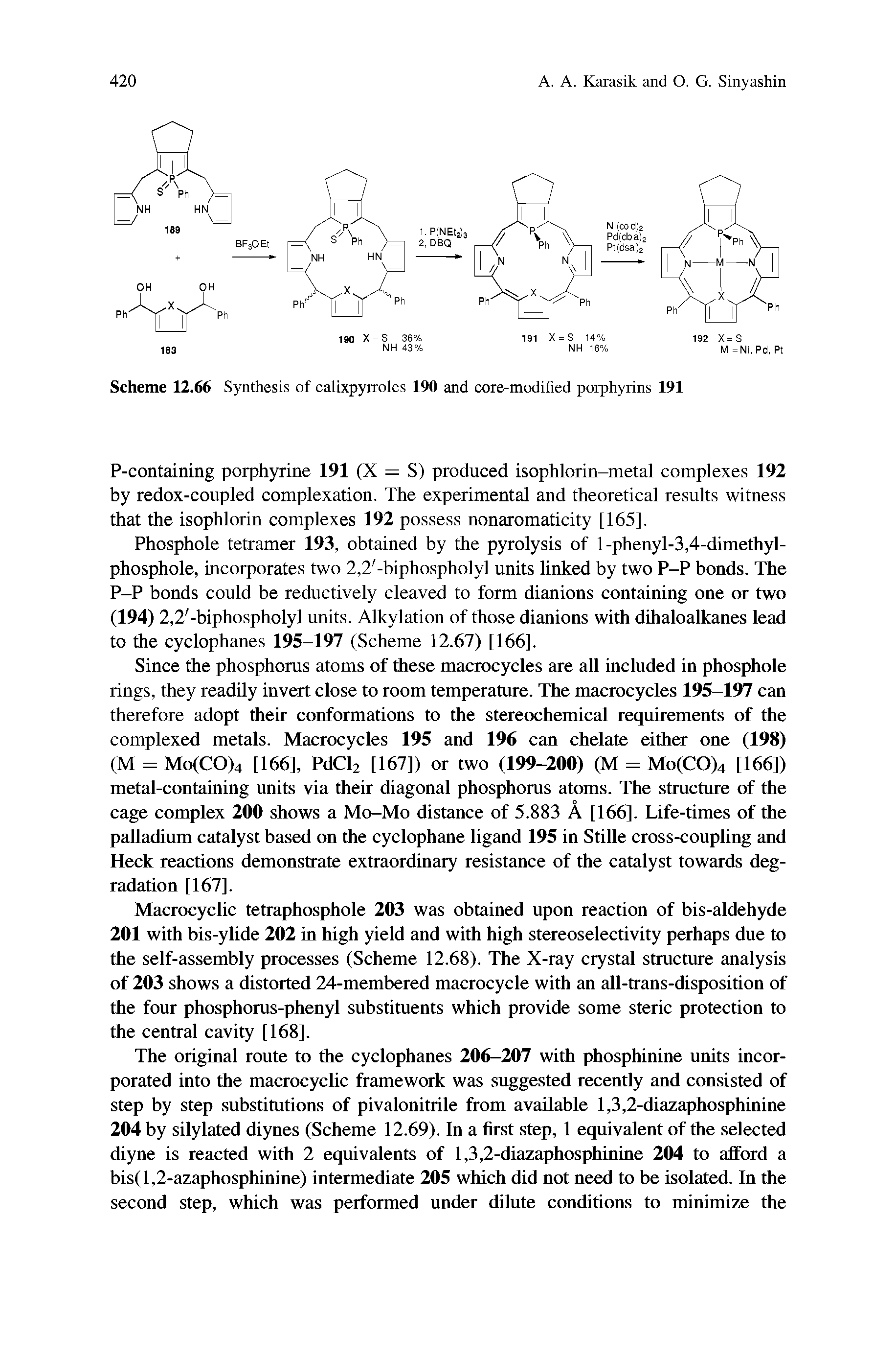 Scheme 12.66 Synthesis of calixpyiroles 190 and core-modified porphyrins 191...