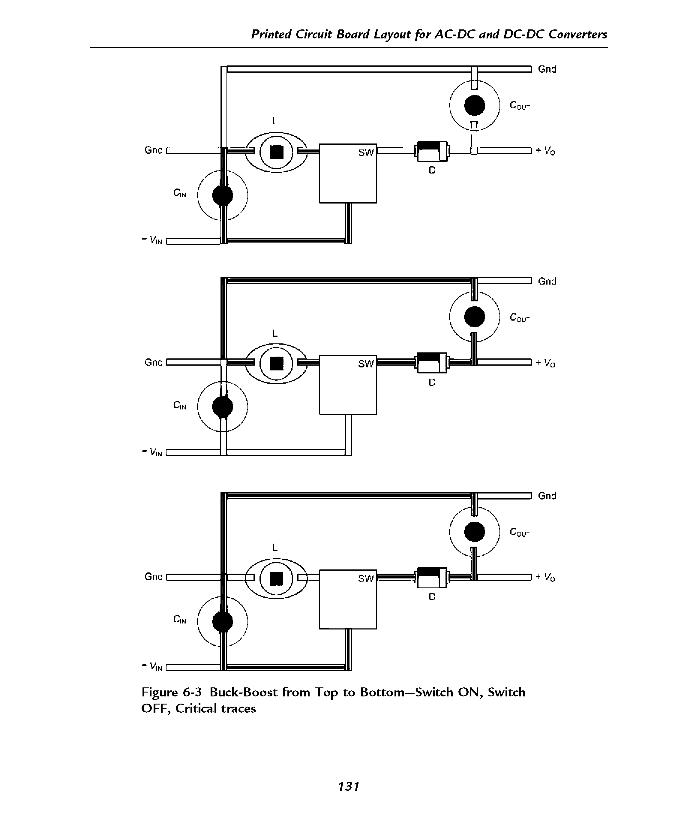 Figure 6-3 Buck-Boost from Top to Bottom—Switch ON, Switch OFF, Critical traces...