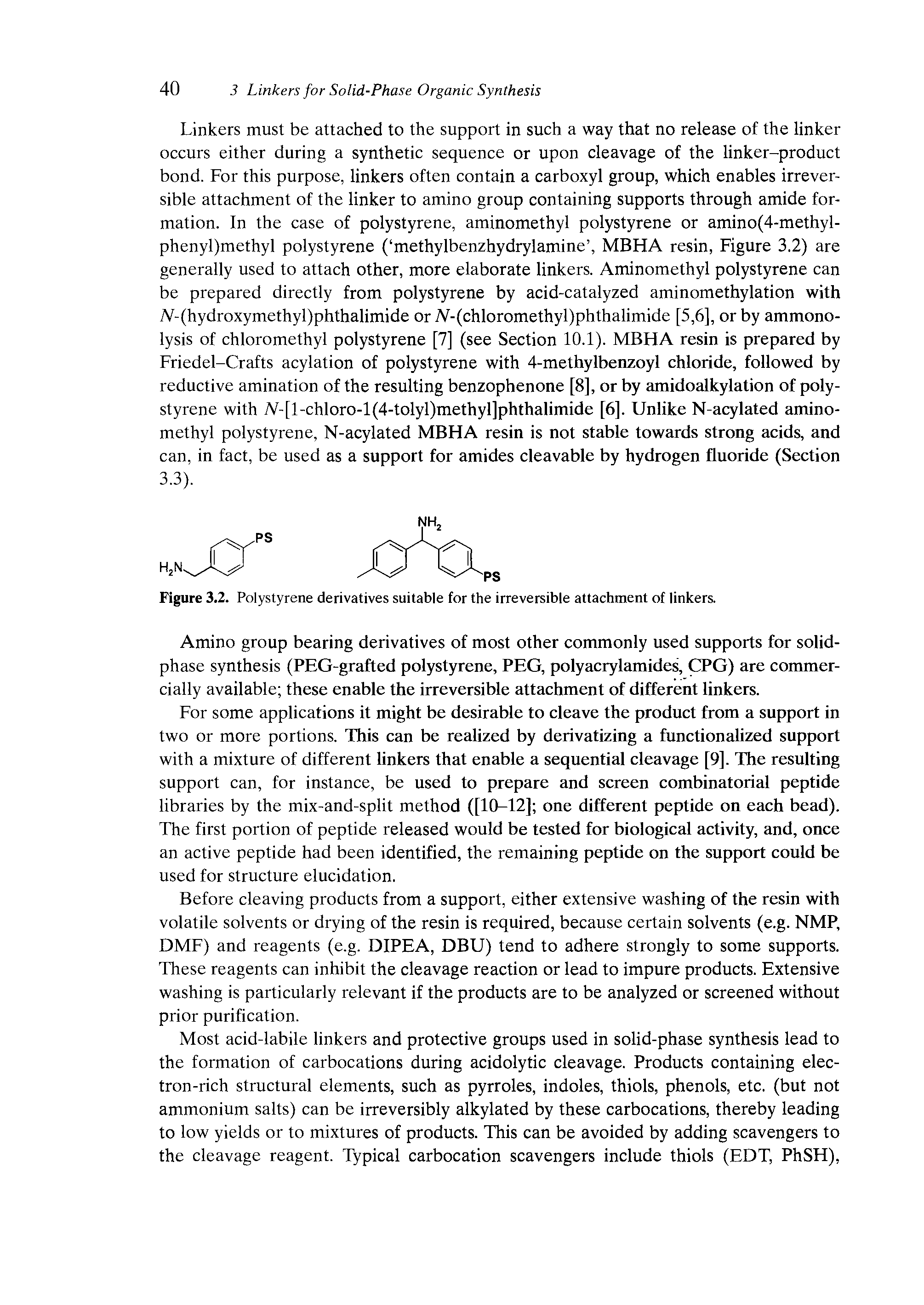 Figure 3.2. Polystyrene derivatives suitable for the irreversible attachment of linkers.