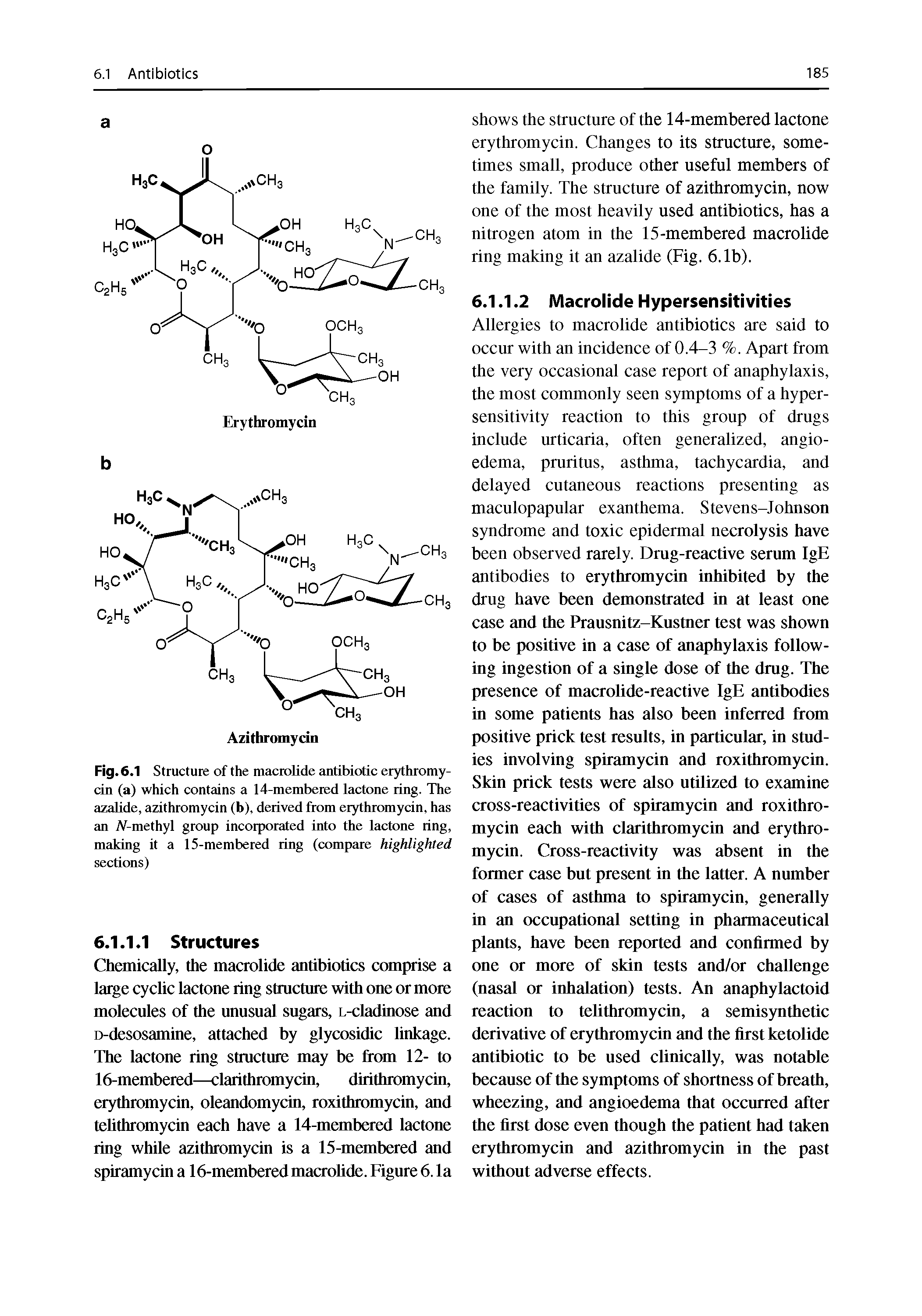 Fig. 6.1 Structure of the macrolide antibiotic erythromycin (a) which contains a 14-membeied lactone ring. The azalide, azithromycin (b), derived from erythromycin, has an iV-methyl group incorporated into the lactone ring, making it a 15-membered ring (compare highlighted sections)...