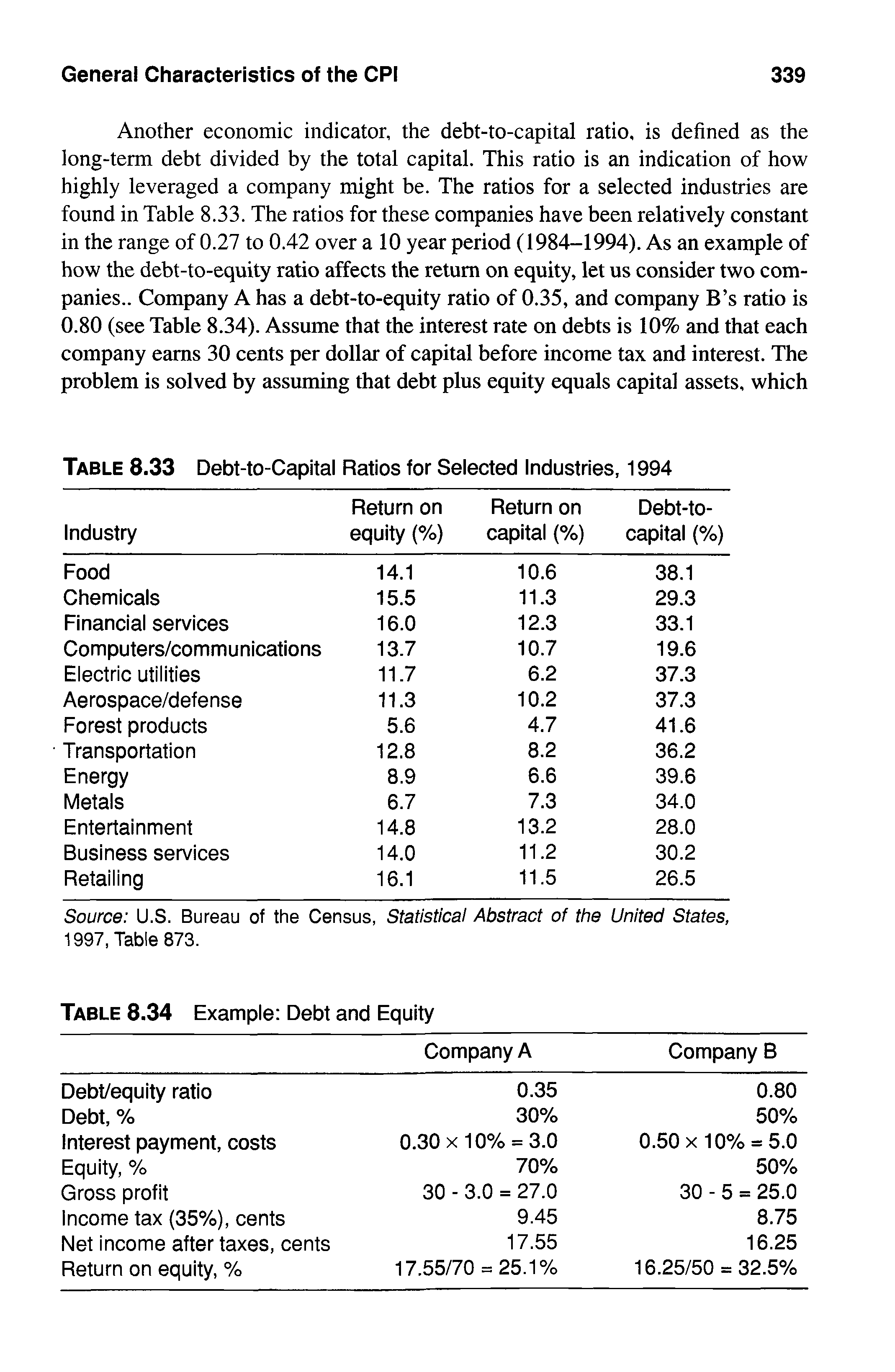Table 8.33 Debt-to-Capital Ratios for Selected Industries, 1994...