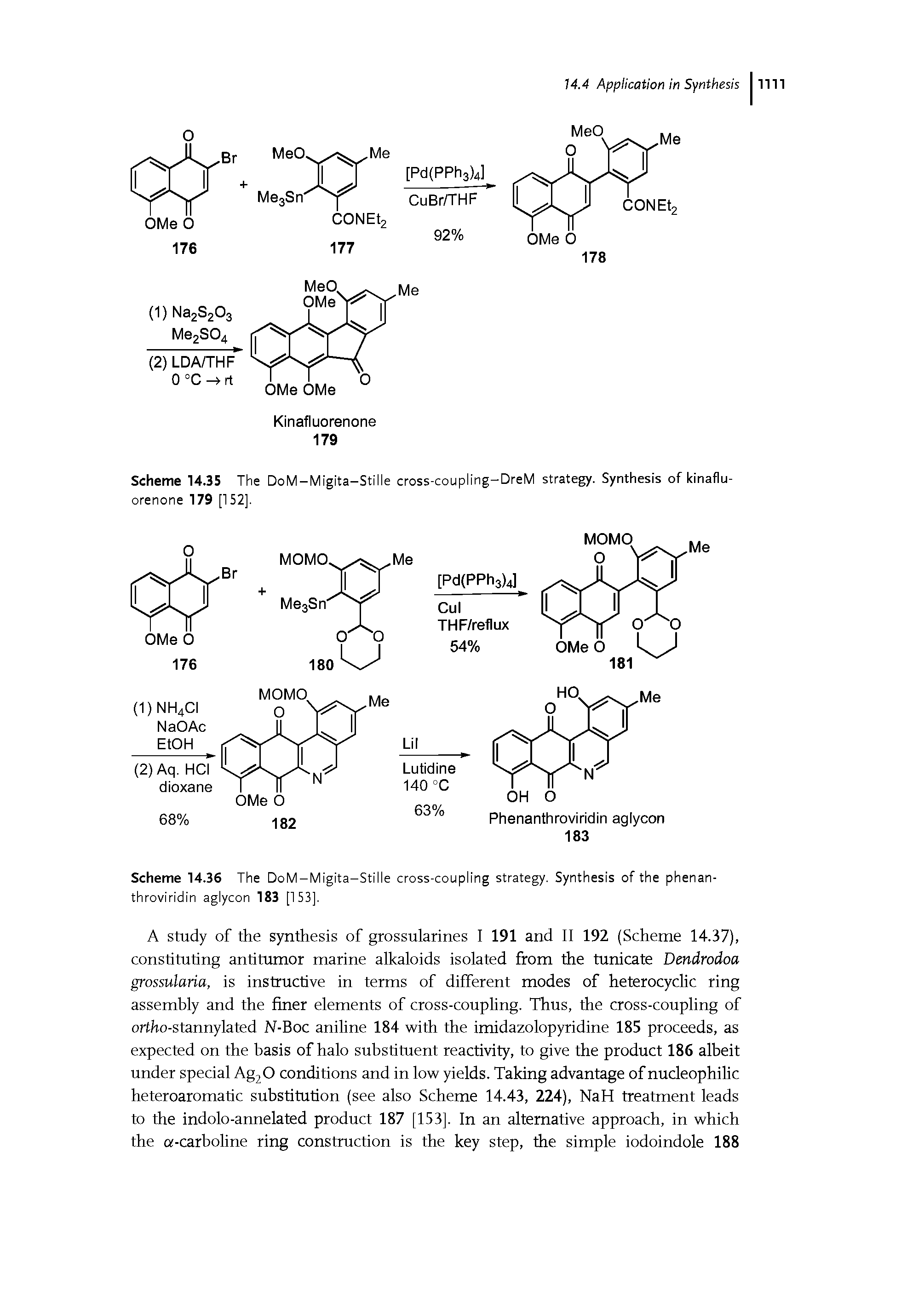 Scheme 14.35 The DoM-Migita-Stille cross-coupling-DreM strategy. Synthesis of kinafluorenone 179 [152].