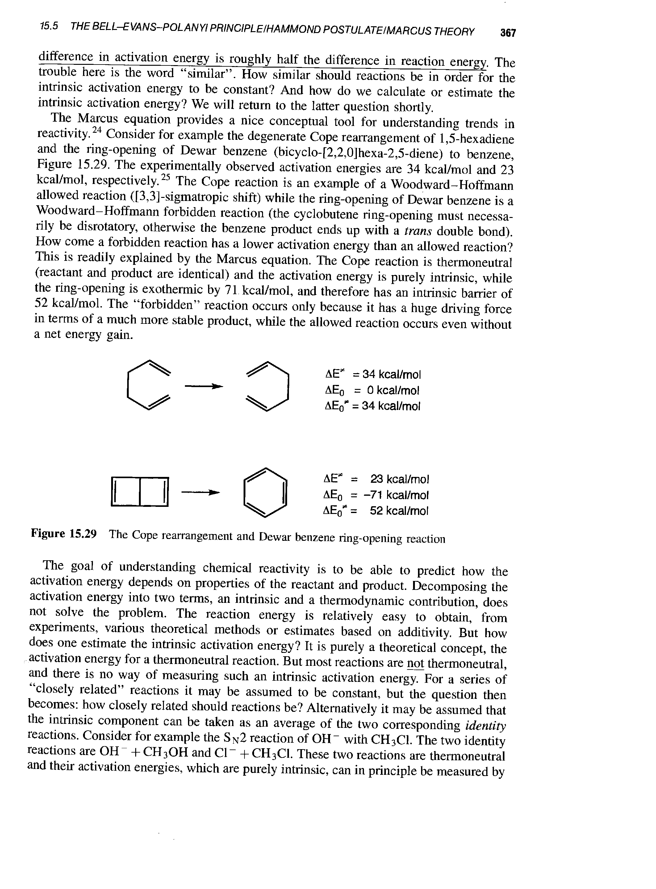 Figure 15.29 The Cope rearrangement and Dewar benzene ring-opening reaction...