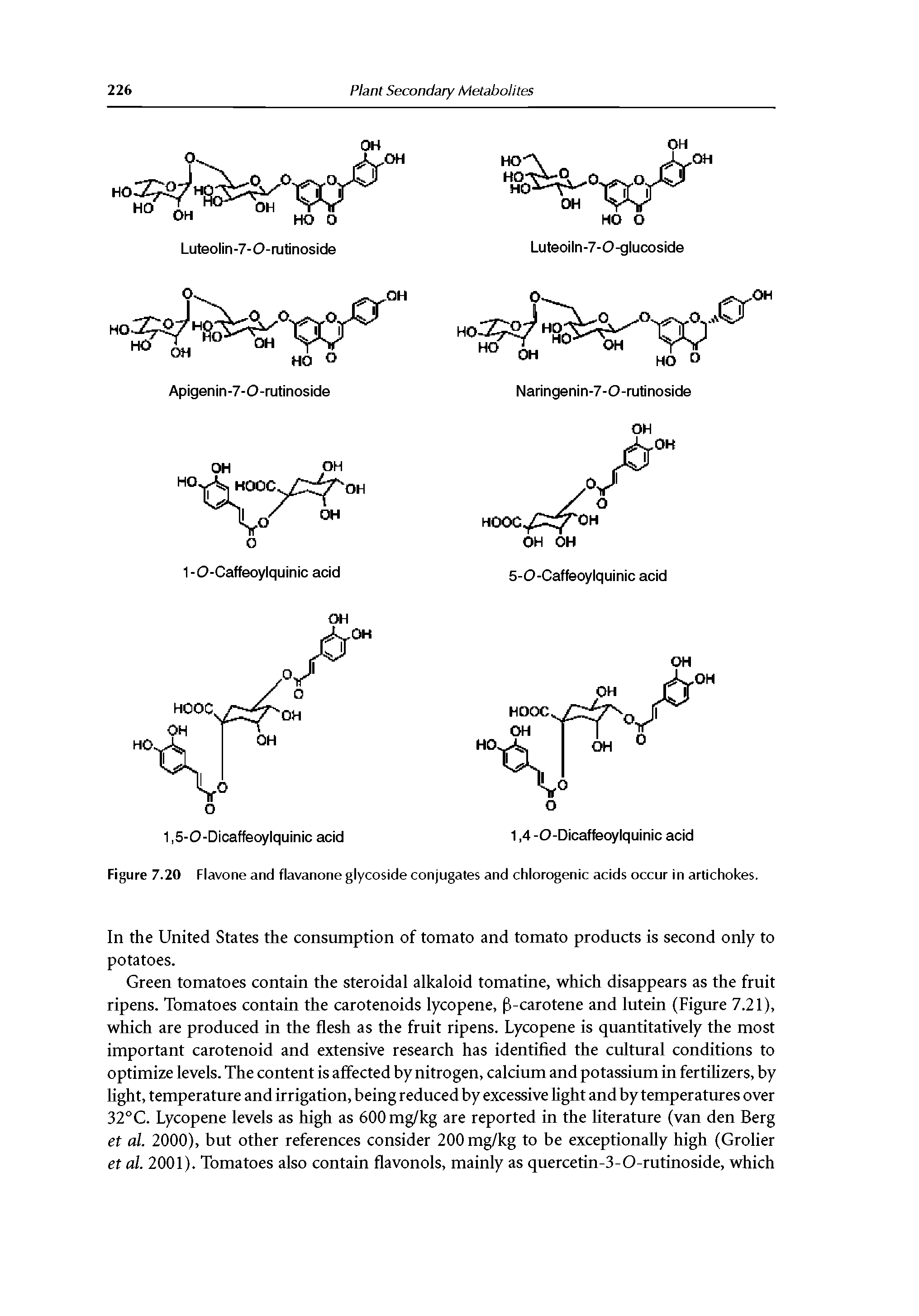 Figure 7.20 Flavone and flavanone glycoside conjugates and chlorogenic acids occur in artichokes.
