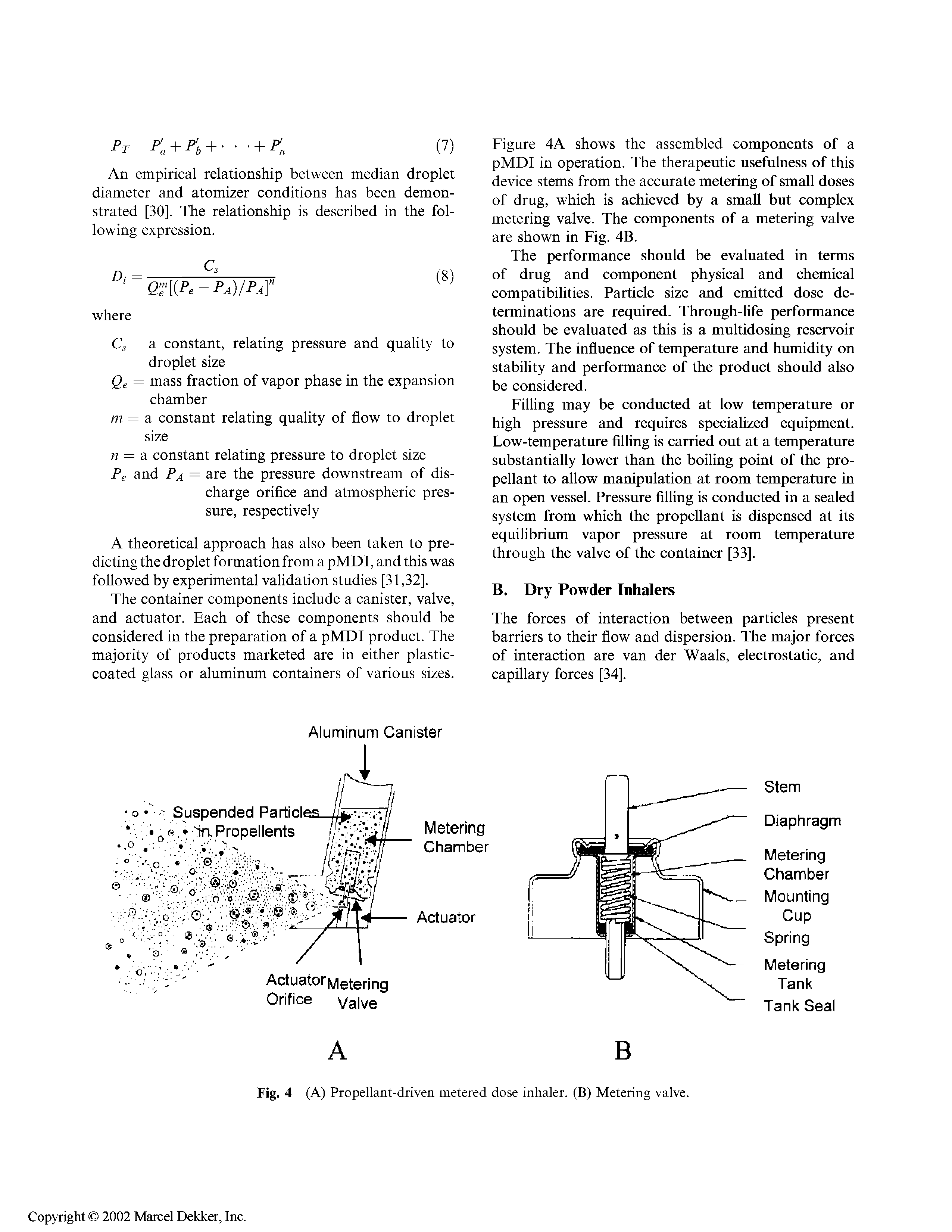 Fig. 4 (A) Propellant-driven metered dose inhaler. (B) Metering valve.