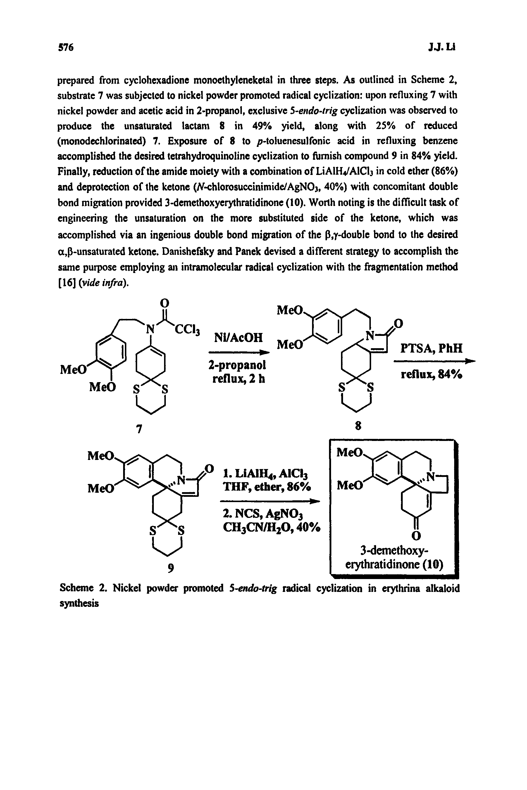 Scheme 2. Nickel powder promoted 5-endo-trig radical cyclization in erythrina alkaloid synthesis...
