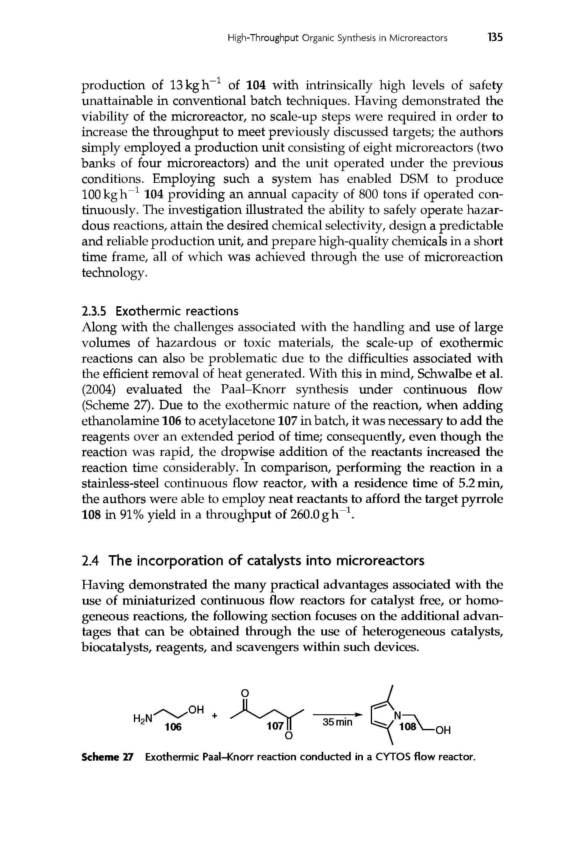 Scheme 27 Exothermic Paal-Knorr reaction conducted in a CYTOS flow reactor.