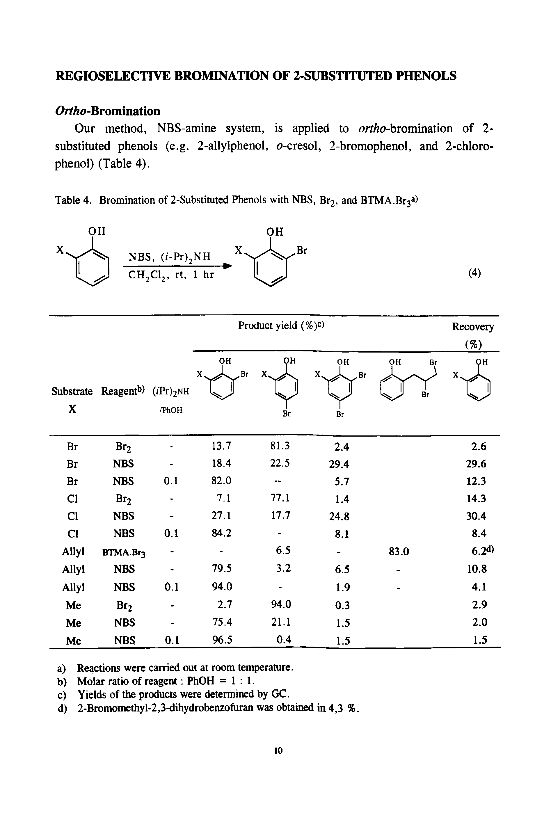 Table 4. Bromination of 2-Substituted Phenols with NBS, Bf2, and BTMA.Br3 ) OH...