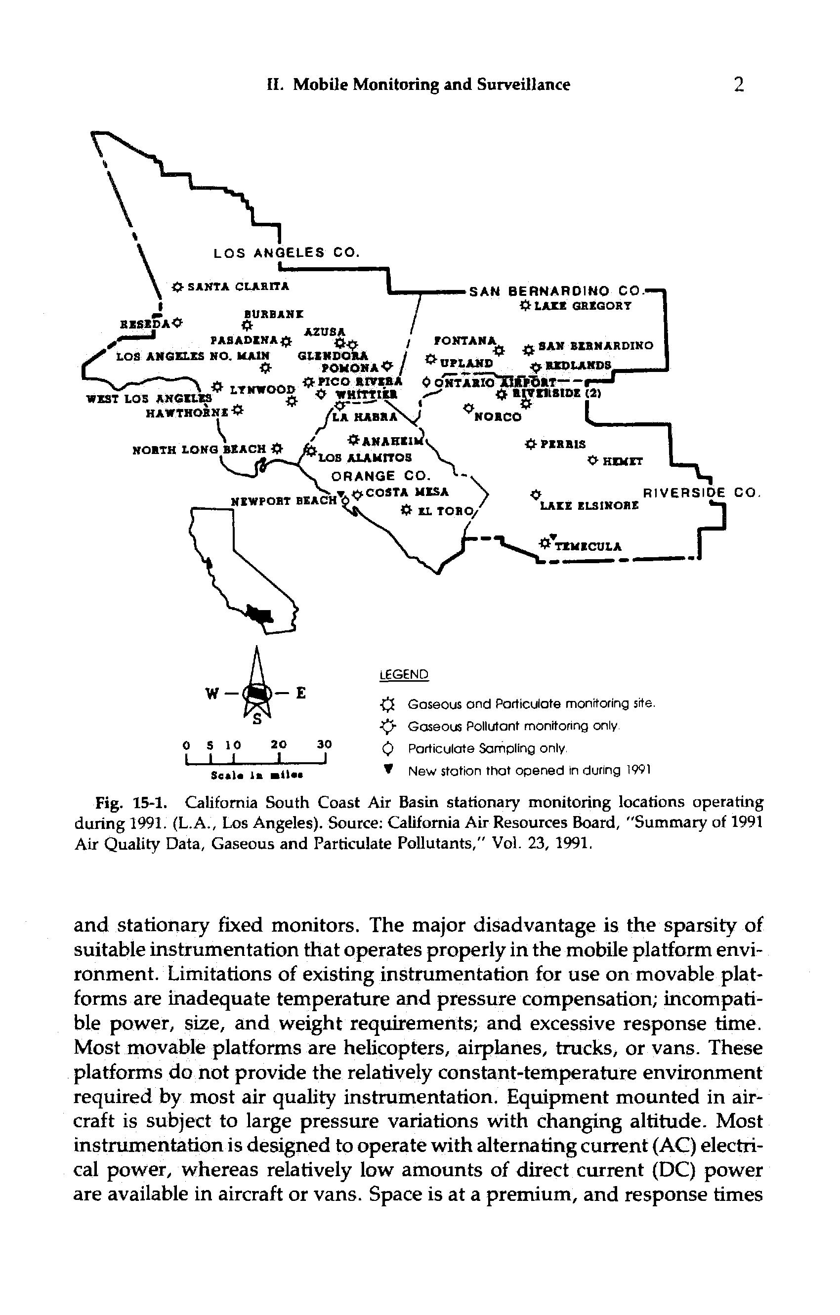 Fig. 15-1. CaUfomia South Coast Air Basin stationary monitoring locations operating during 1991. (L.A., Los Angeles). Source California Air Resources Board, "Summary of 1991 Air Quality Data, Gaseous and Particulate Pollutants," Vol. 23, 1991.