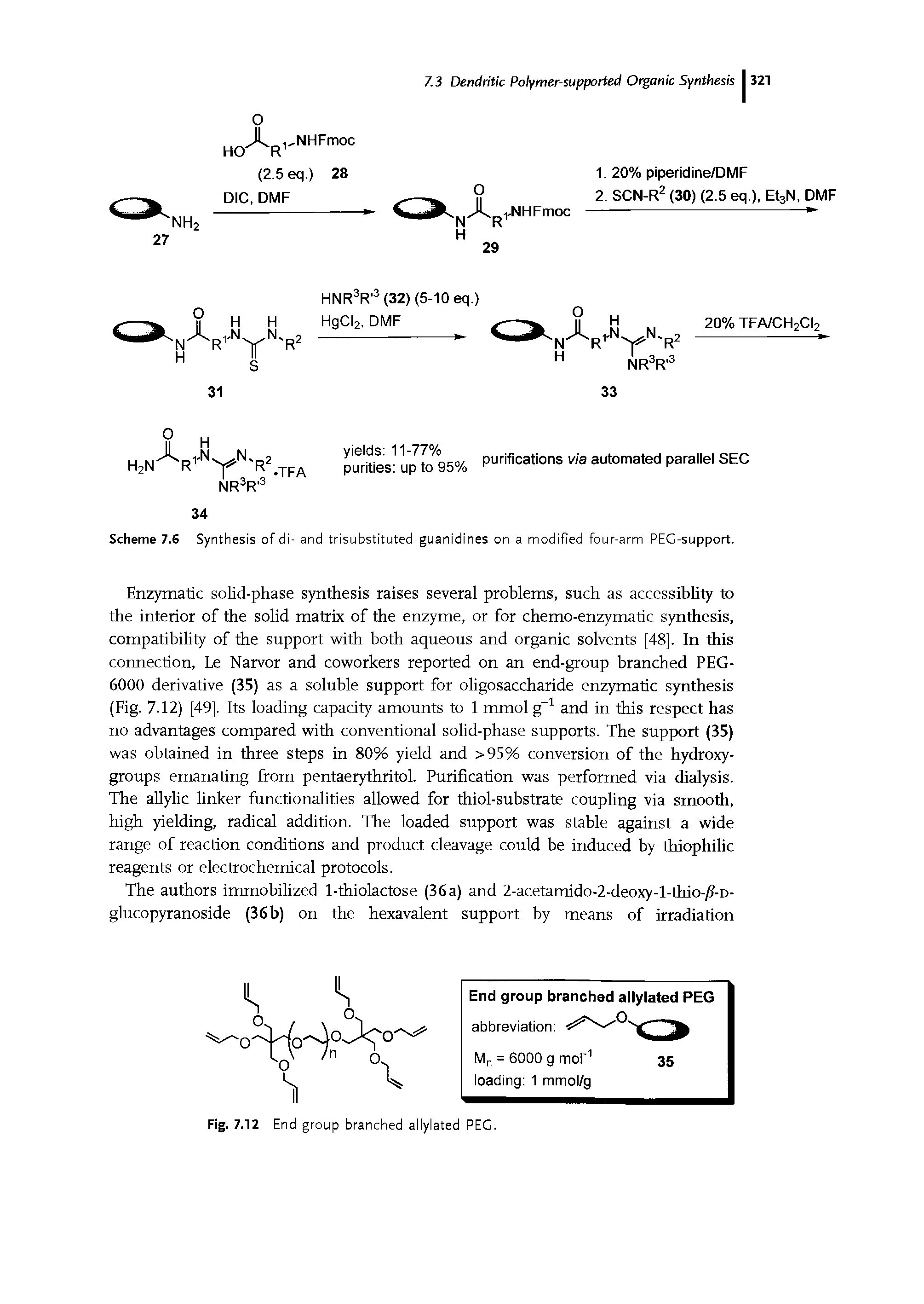 Scheme 7.6 Synthesis of di- and trisubstituted guanidines on a modified four-arm PEG-support.