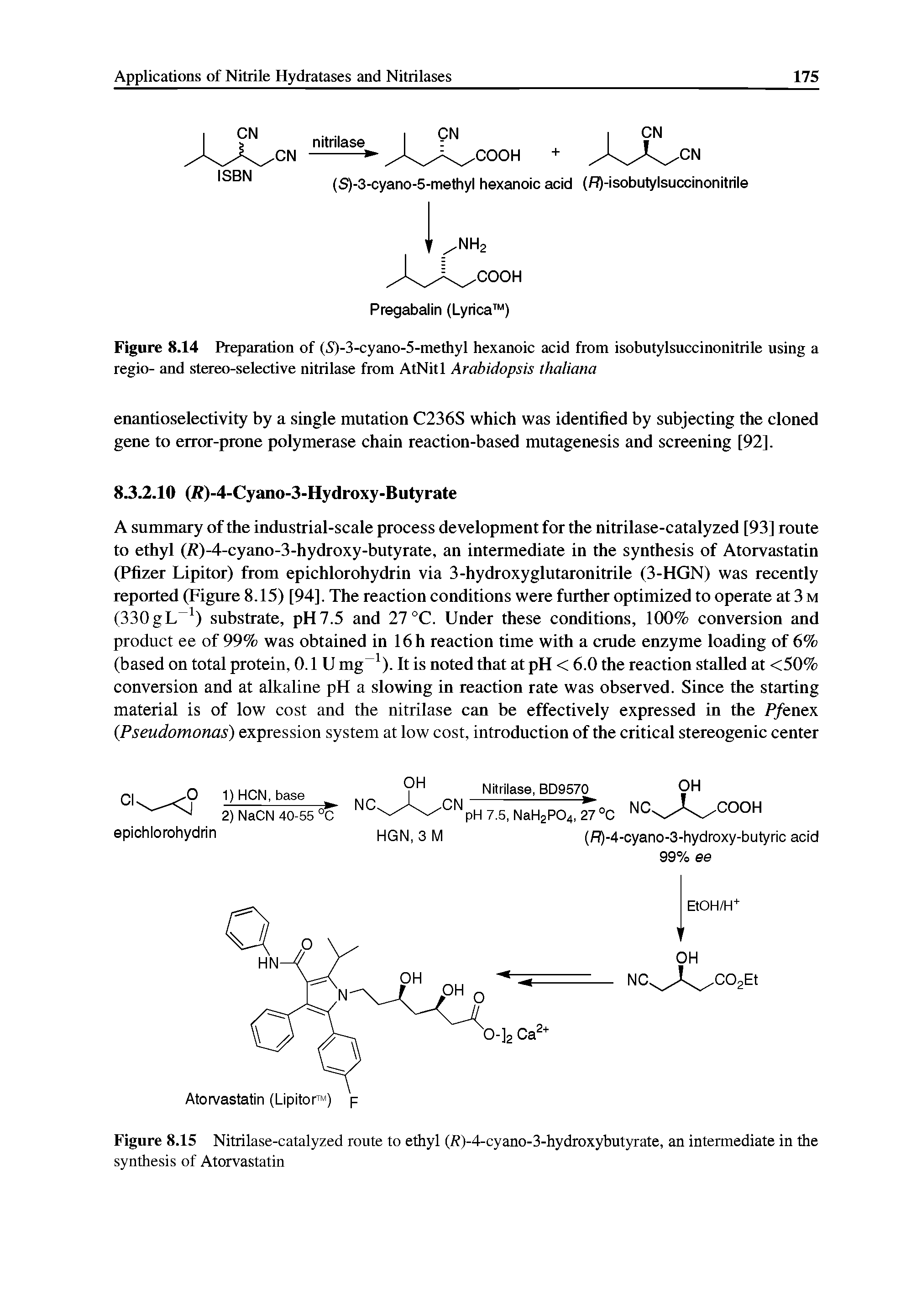 Figure 8.14 Preparation of (S)-3-cyano-5-methyl hexanoic acid from isobutylsuccinonitrile using a regio- and stereo-selective nitrilase from AtNitl Arabidopsis thaliana...