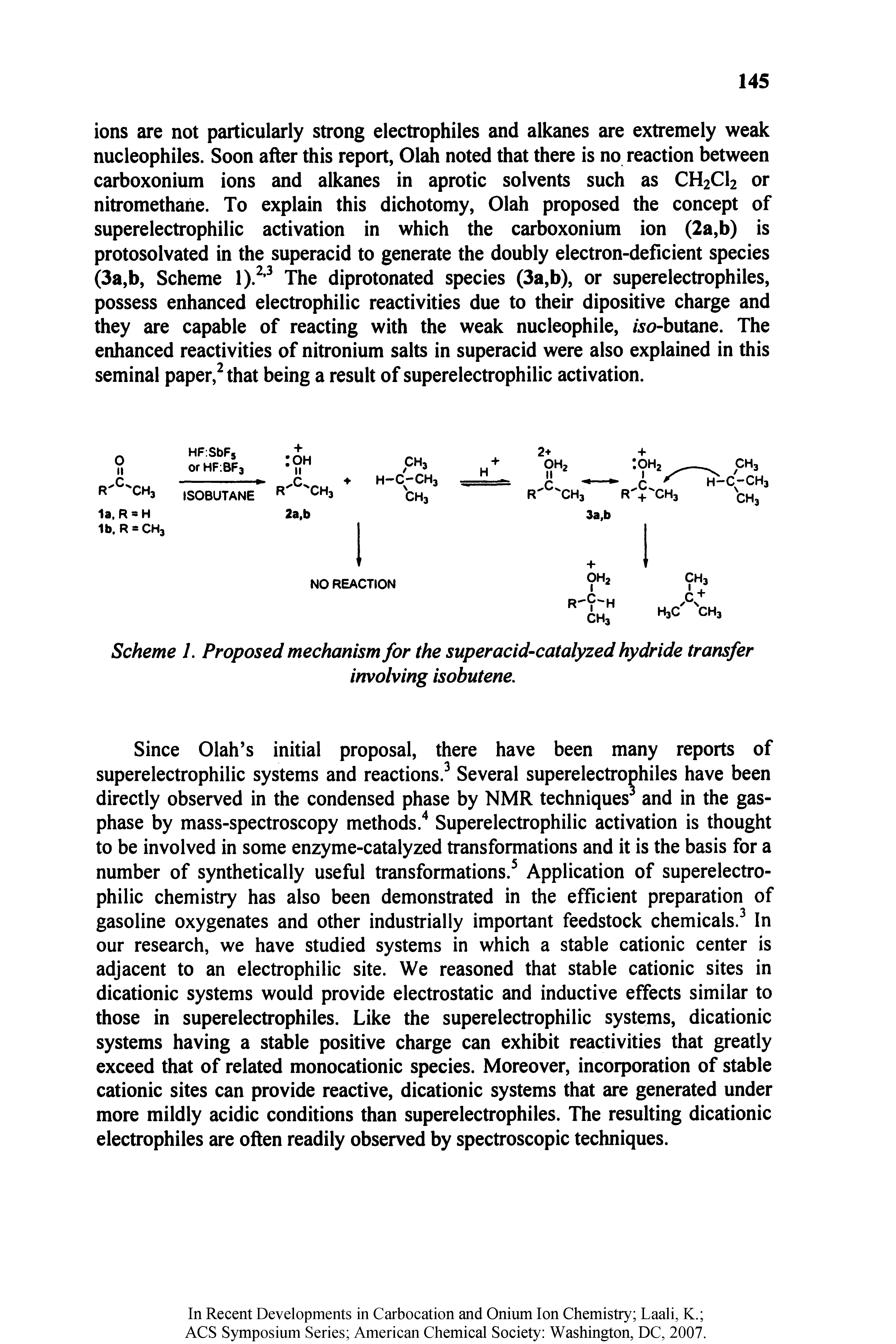 Scheme 1. Proposed mechanism for the superacid-catalyzed hydride transfer...
