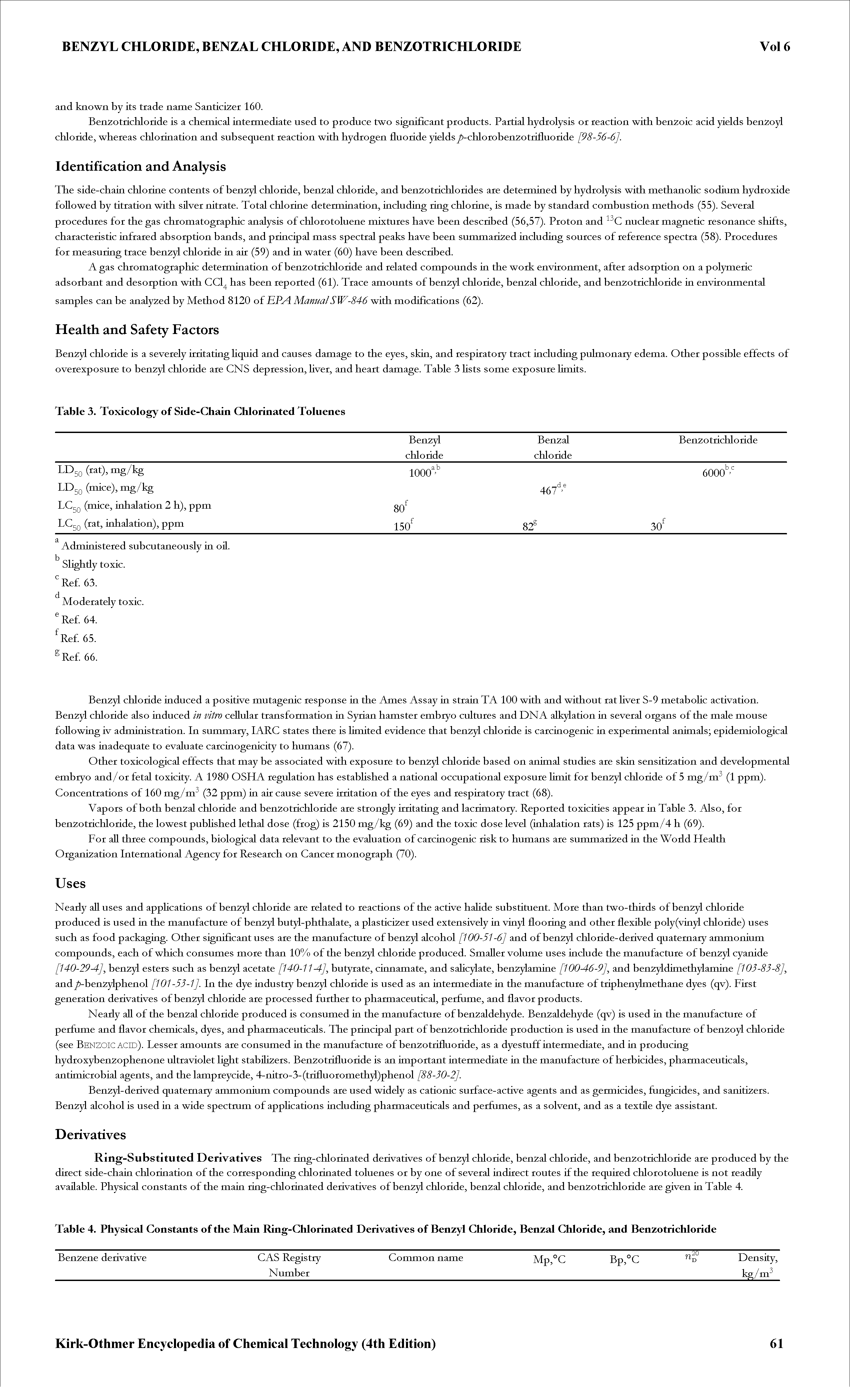 Table 4. Physical Constants of the Main Ring-Chlorinated Derivatives of Benzyl Chloride, Benzal Chloride, and Benzotrichloride...